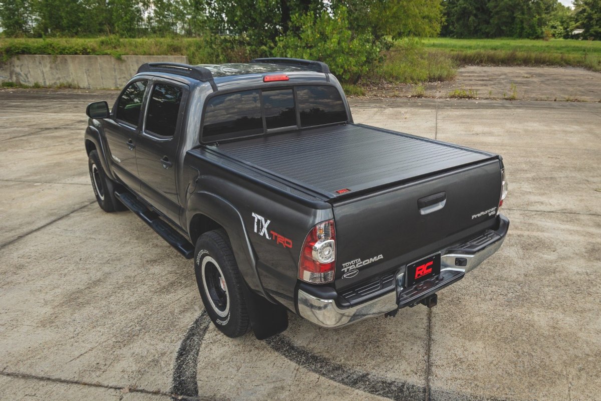Toyota Tacoma Hard Roll Up Bed Cover - Rough Country - Sleek Flush, Low-Profile Design - Matte Black - '05-'15